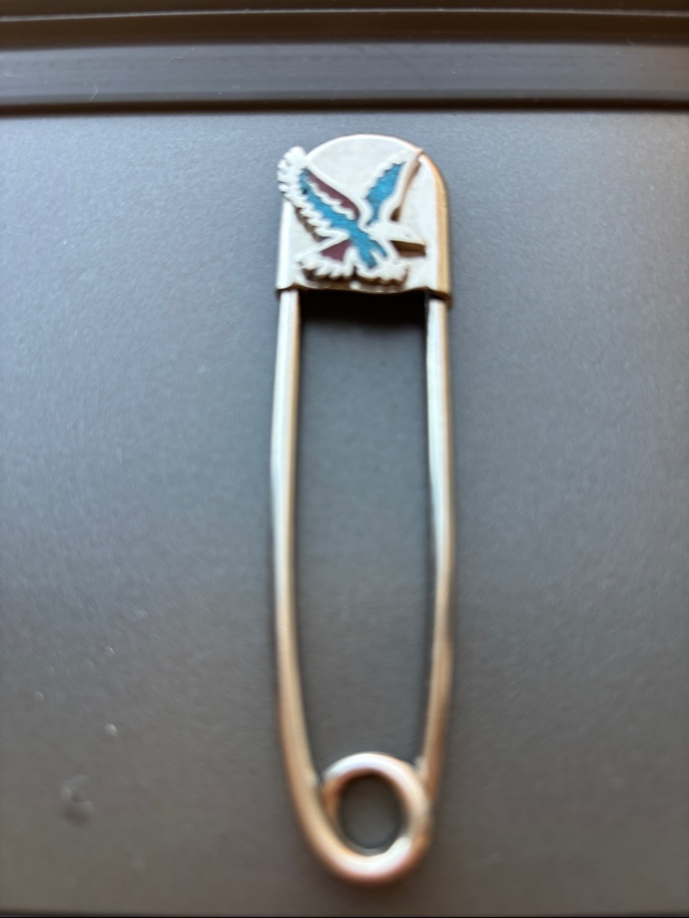 Native American Eagle Large Safety Pin with Turquoise/Coral Accent - Vintage